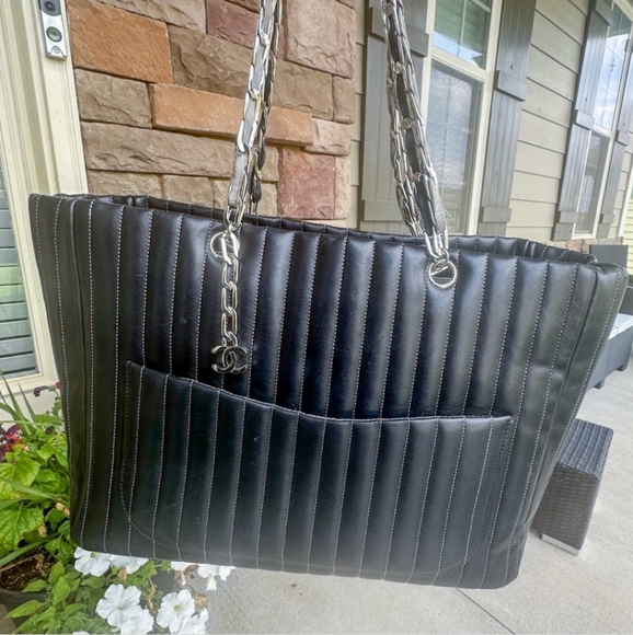 CHANEL Handbags - Authentic Chanel Madamoisselle Quilted Lambskin Vertical Lined Tote Bag